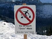 In het onderste gedeelte van het skigebied mag er niet door het bos worden geskied