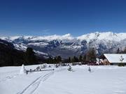 Uitzicht vanuit het café-restaurant Panorama over het Rhônedal tot aan Visp