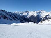 Uitzicht vanaf het hoogste punt over het skigebied Klausberg