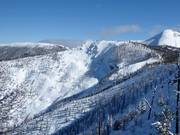 Uitzicht op de afdalingen in de Taynton Bowl