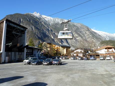 Ötztaler Alpen: bereikbaarheid van en parkeermogelijkheden bij de skigebieden – Bereikbaarheid, parkeren Venet – Landeck/Zams/Fliess