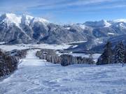 Uitzicht over het skigebied vanaf de skiroute