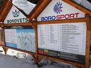 Informatiebord met pistekaart en openingsstatus bij de Yastrebetz Express