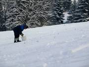 Stenen worden met de hand van de piste verzameld.