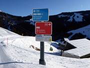 Bebording met moeilijkheidsgraden in kleur (blauw=makkelijk, rood=middel, zwart=moeilijk)