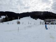 Uitzicht vanaf de oefenlift naar de sleeplift en Hauchenberg