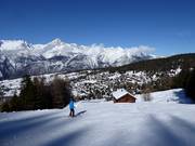 Uitzicht vanaf het skigebied op het chaletdorp Bürchen