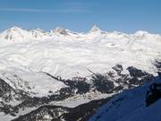 Uitzicht op het skigebied Corviglia vanaf het skigebied Corvatsch/​Furtschellas