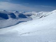 Ongerepte hellingen wachten bij het heliskiën