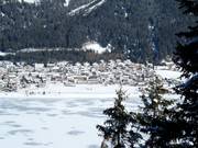 Uitzicht op de accommodaties in Reschen