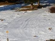 De langlaufloipe begint direct naast de skipiste.