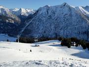 Start van de pistes bij het bergstation van de Jöchelspitzbahn