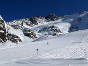 Gemakkelijke en brede piste Nörderjoch met gletsjerspleet