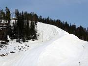 De sneeuw wordt in de zomer onder zeilen bewaard.