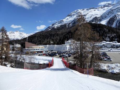 Oberengadin: bereikbaarheid van en parkeermogelijkheden bij de skigebieden – Bereikbaarheid, parkeren St. Moritz – Corviglia