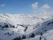 Uitgestrekt bergbekken bij Mont Vores