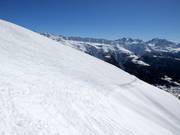 Einde van de freeridehellingen en oversteek terug naar het skigebied