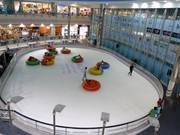 De kinderen zijn dol op de voertuigen op de ijsbaan.