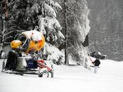 Talrijke sneeuwkanonnen zorgen voor witte pistes.