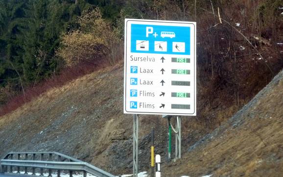 Flims Laax Falera: bereikbaarheid van en parkeermogelijkheden bij de skigebieden – Bereikbaarheid, parkeren Laax/Flims/Falera