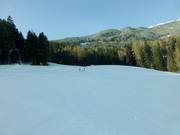 Rode afdaling met blauwe afdaling aan de rechterkant