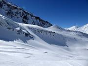 Uitzicht op de poedersneeuwhellingen