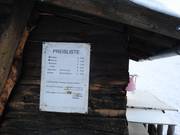 Prijslijst bij het loket