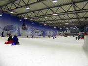 Beginnerspiste aan de rechterkant van de skihal