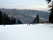 Start van de afdaling bij het bergstation