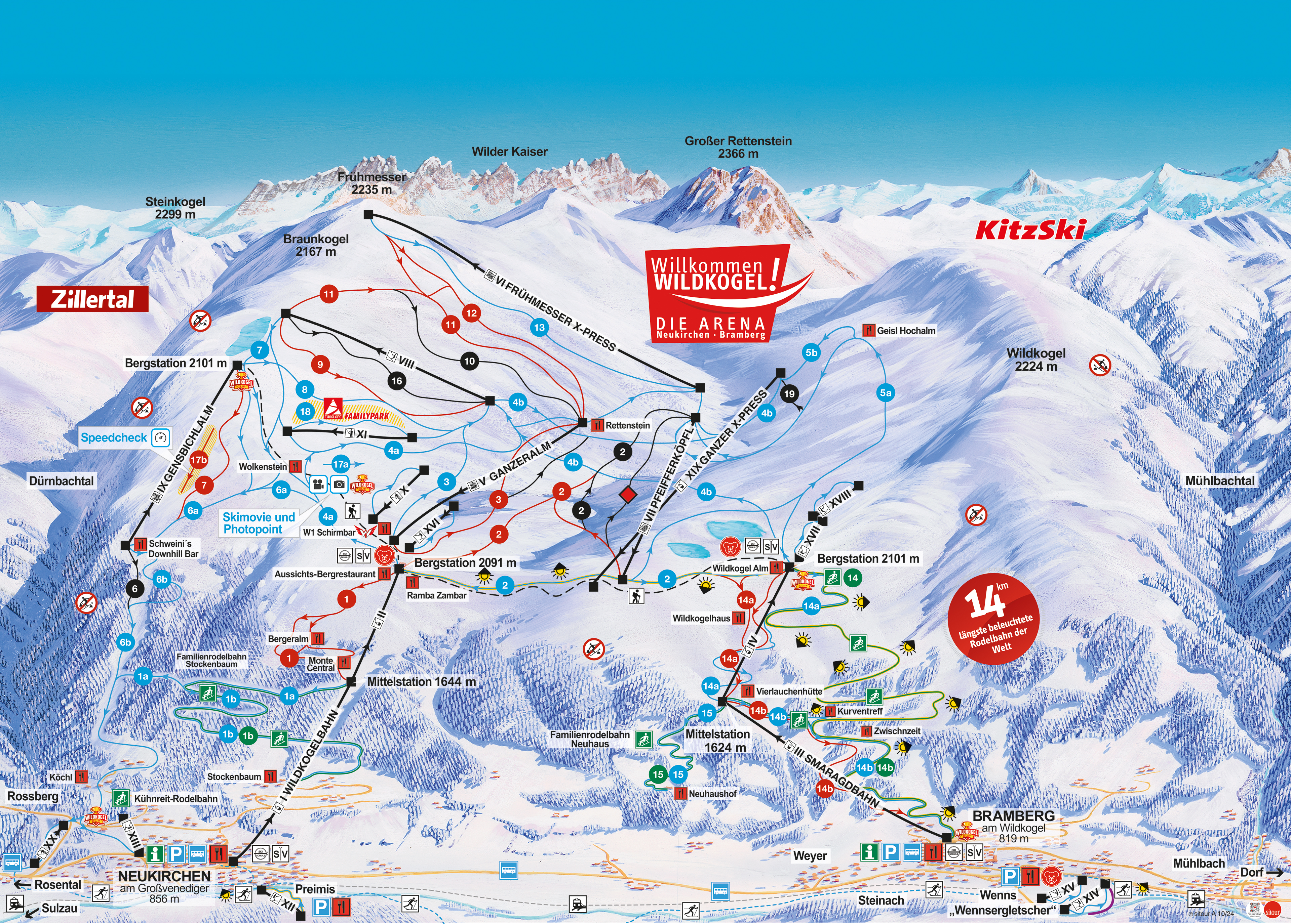 Pistekaart van het skigebied Wildkogel – Neukirchen/Bramberg