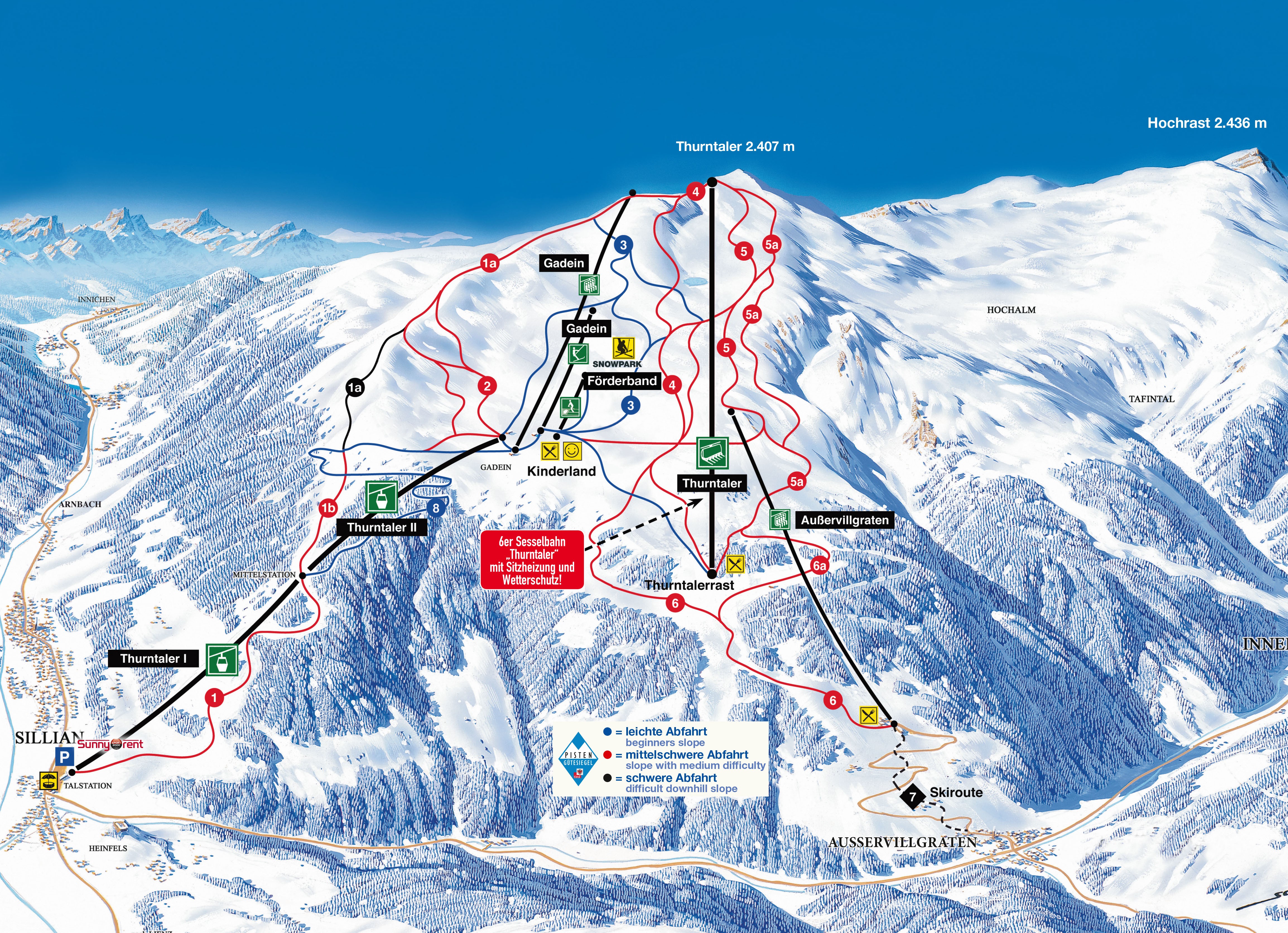 Pistekaart van het skigebied Sillian – Thurntaler (Hochpustertal)