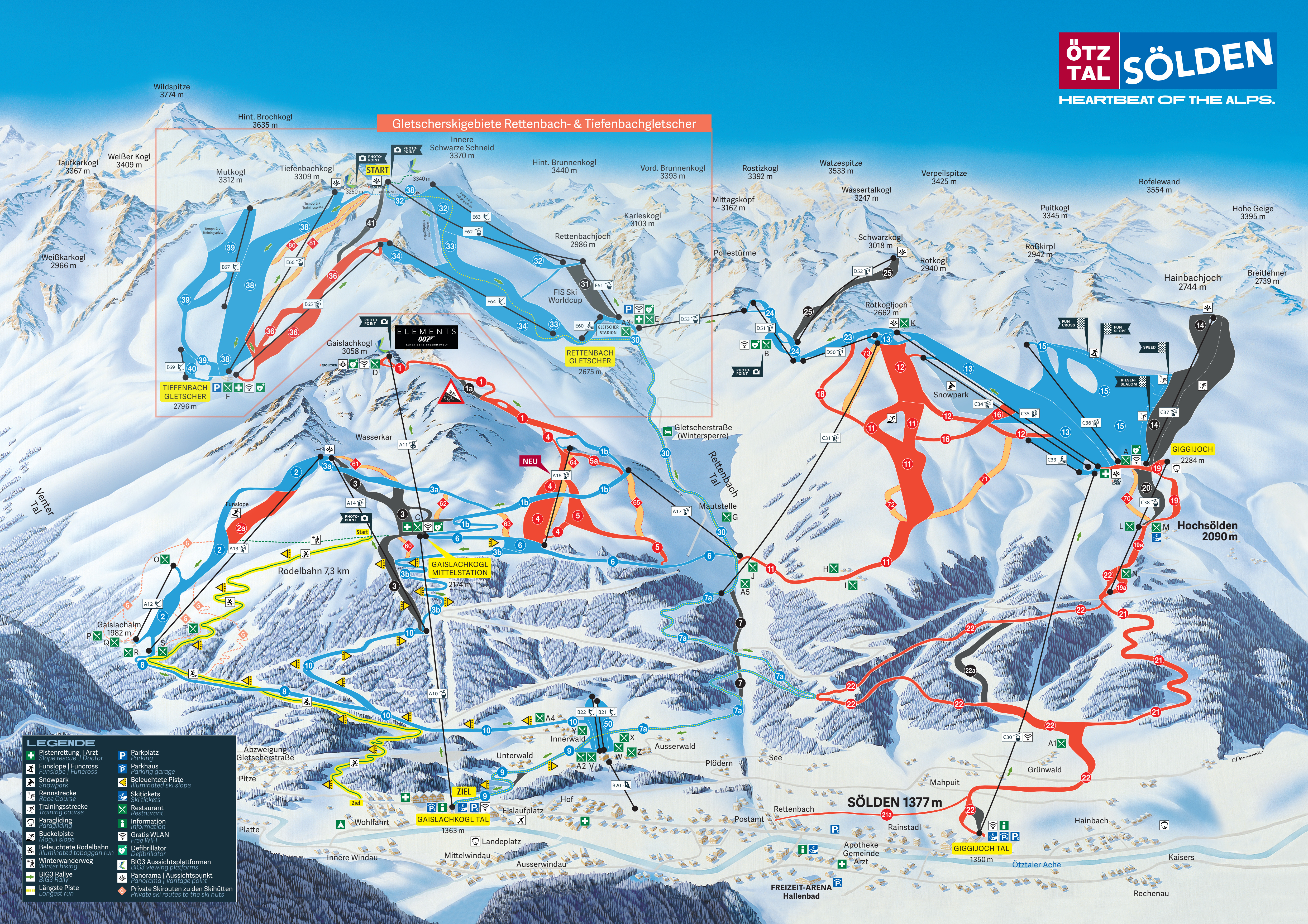 Pistekaart van het skigebied Sölden
