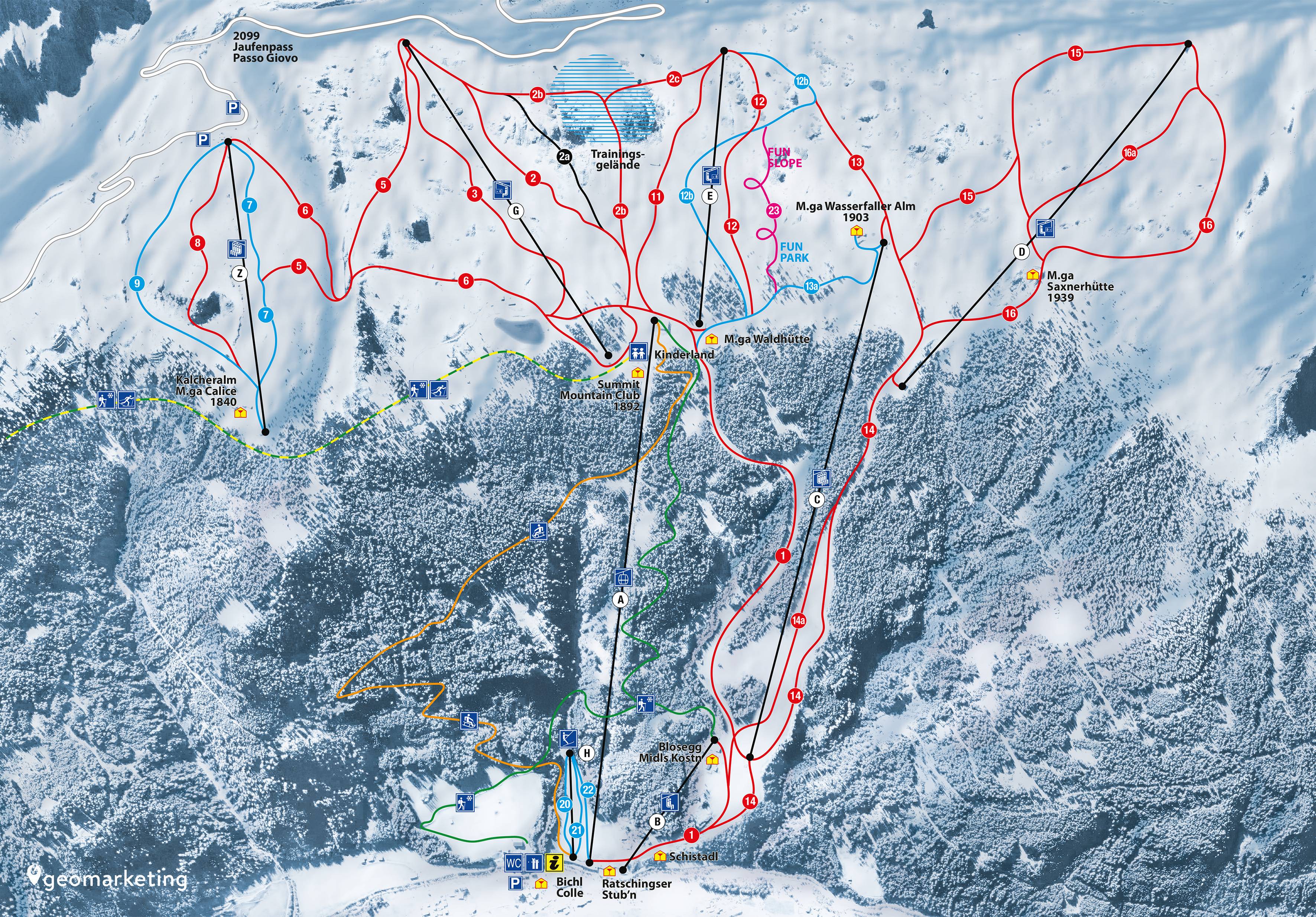 Pistekaart van het skigebied Ratschings-Jaufen/Kalcheralm