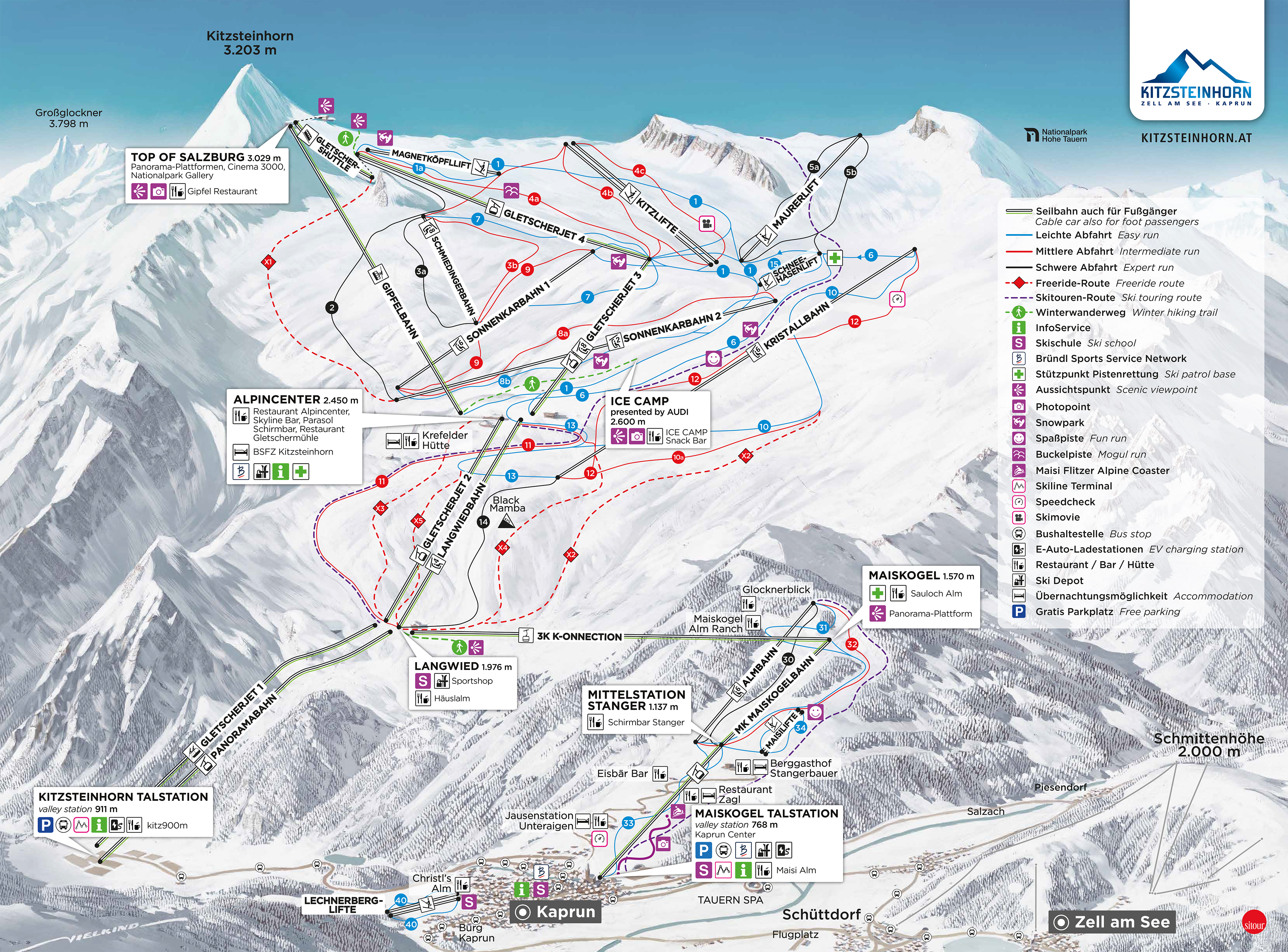 Pistekaart van het skigebied Kitzsteinhorn/Maiskogel – Kaprun