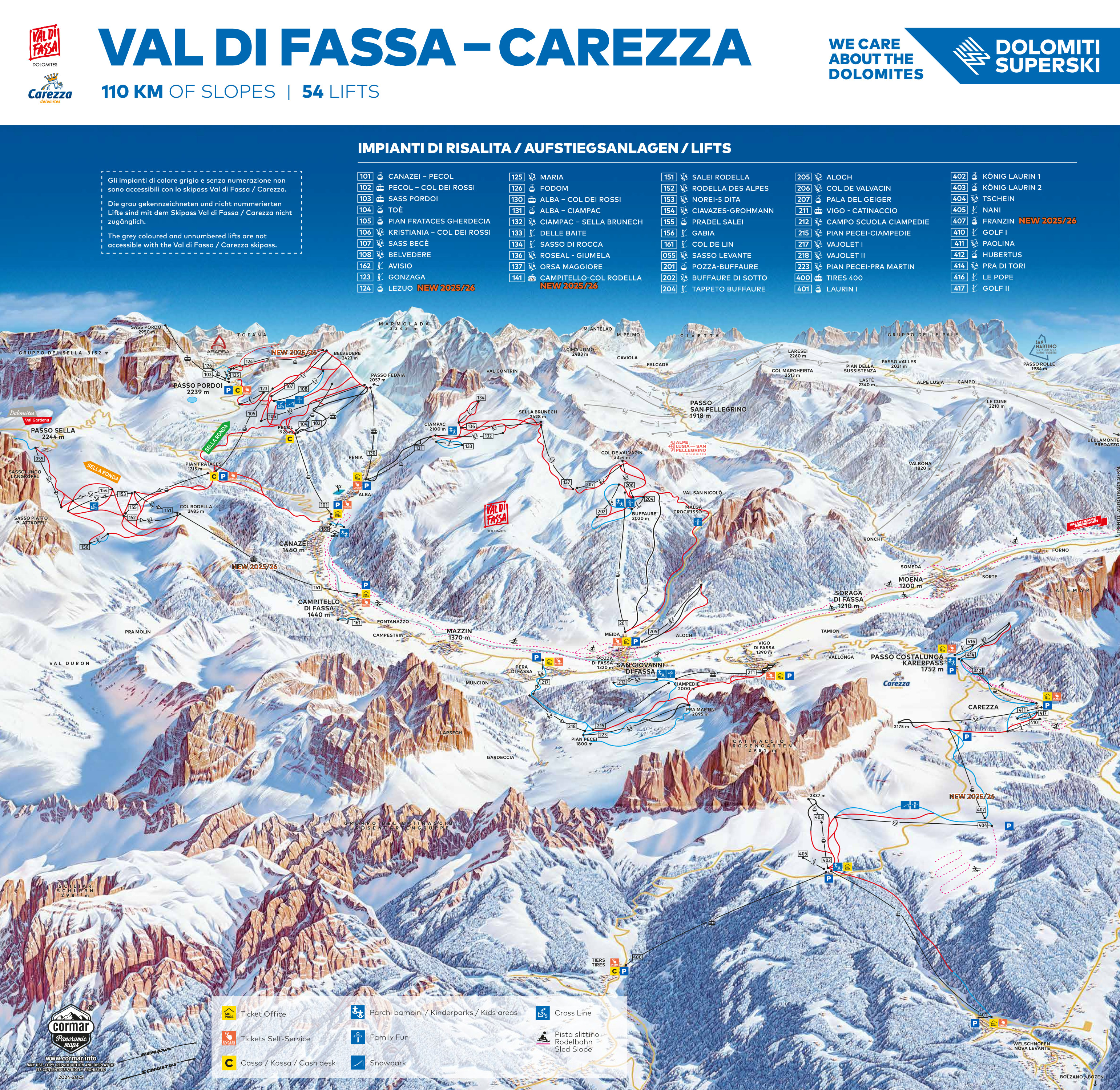 Pistekaart Catinaccio/Ciampedie – Vigo di Fassa/Pera di Fassa