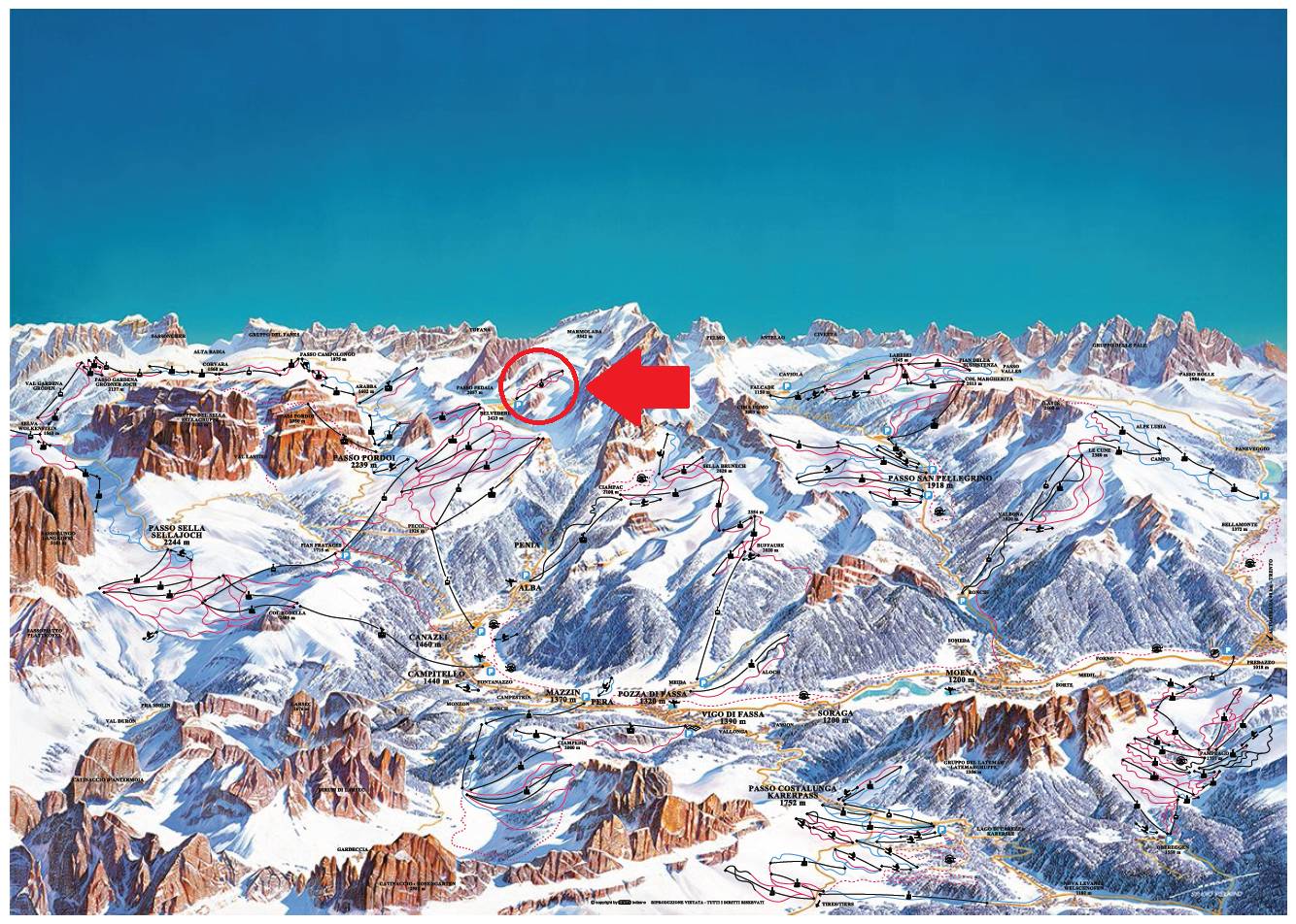 Pistekaart Passo Fedaia – Pian dei Fiacconi (Marmolada)