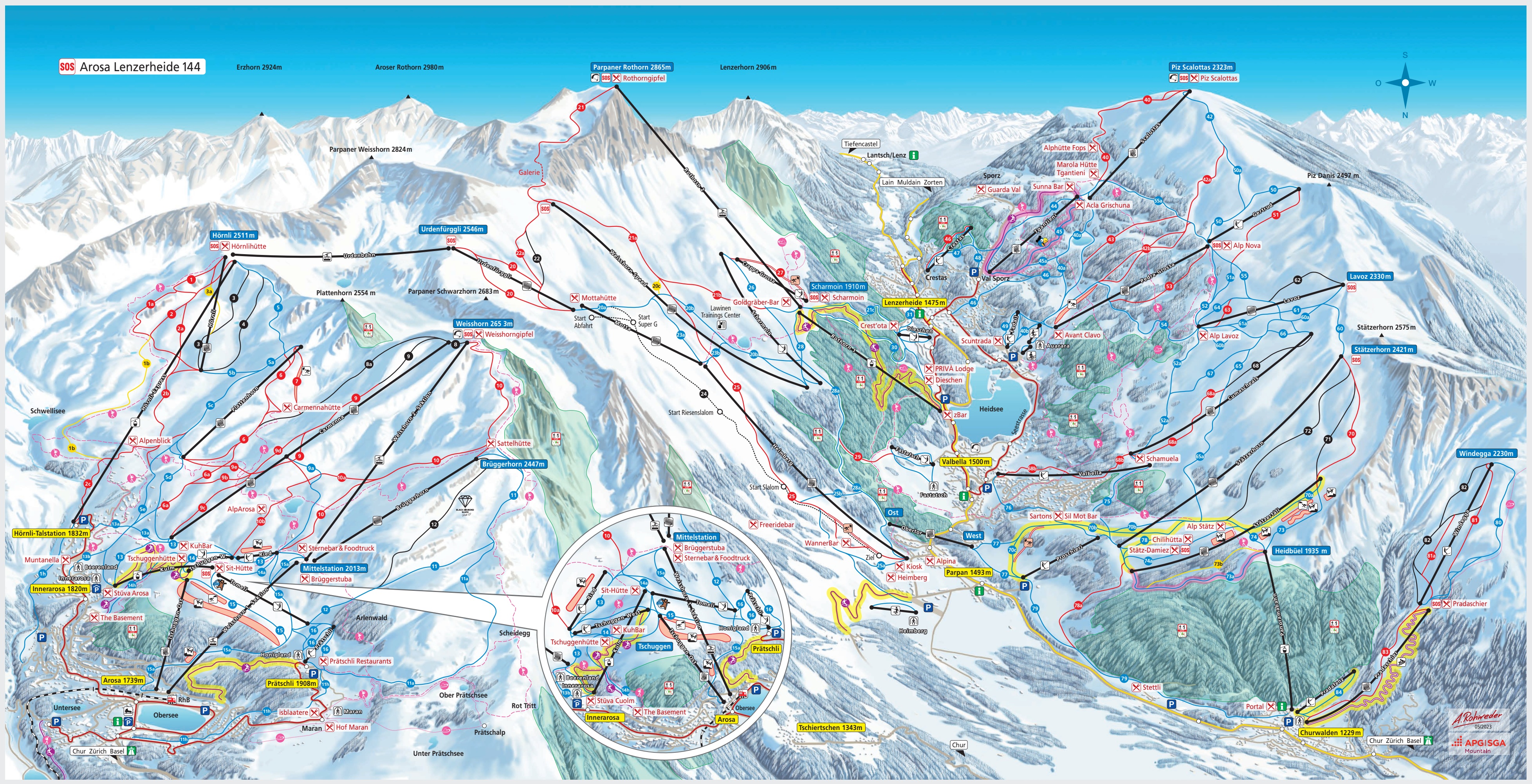 Pistekaart van het skigebied Arosa Lenzerheide