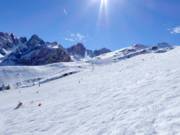 Uitzicht vanuit de Pleisenbahn over de Karleiten- en Schönbodenbahn tot aan de Olympiabahn en naar boven naar het Hoadl-Haus